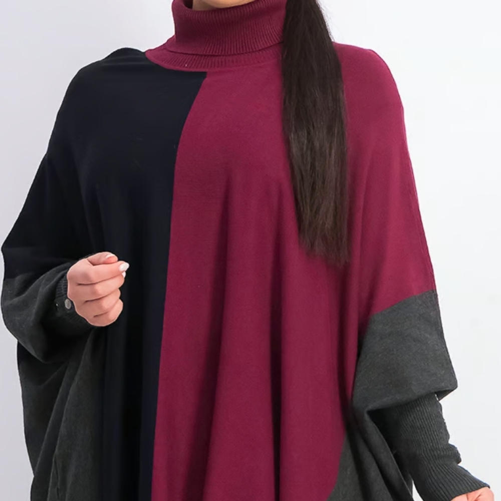 Alfani Black and Red Turtleneck Sweater with Cowl Neck